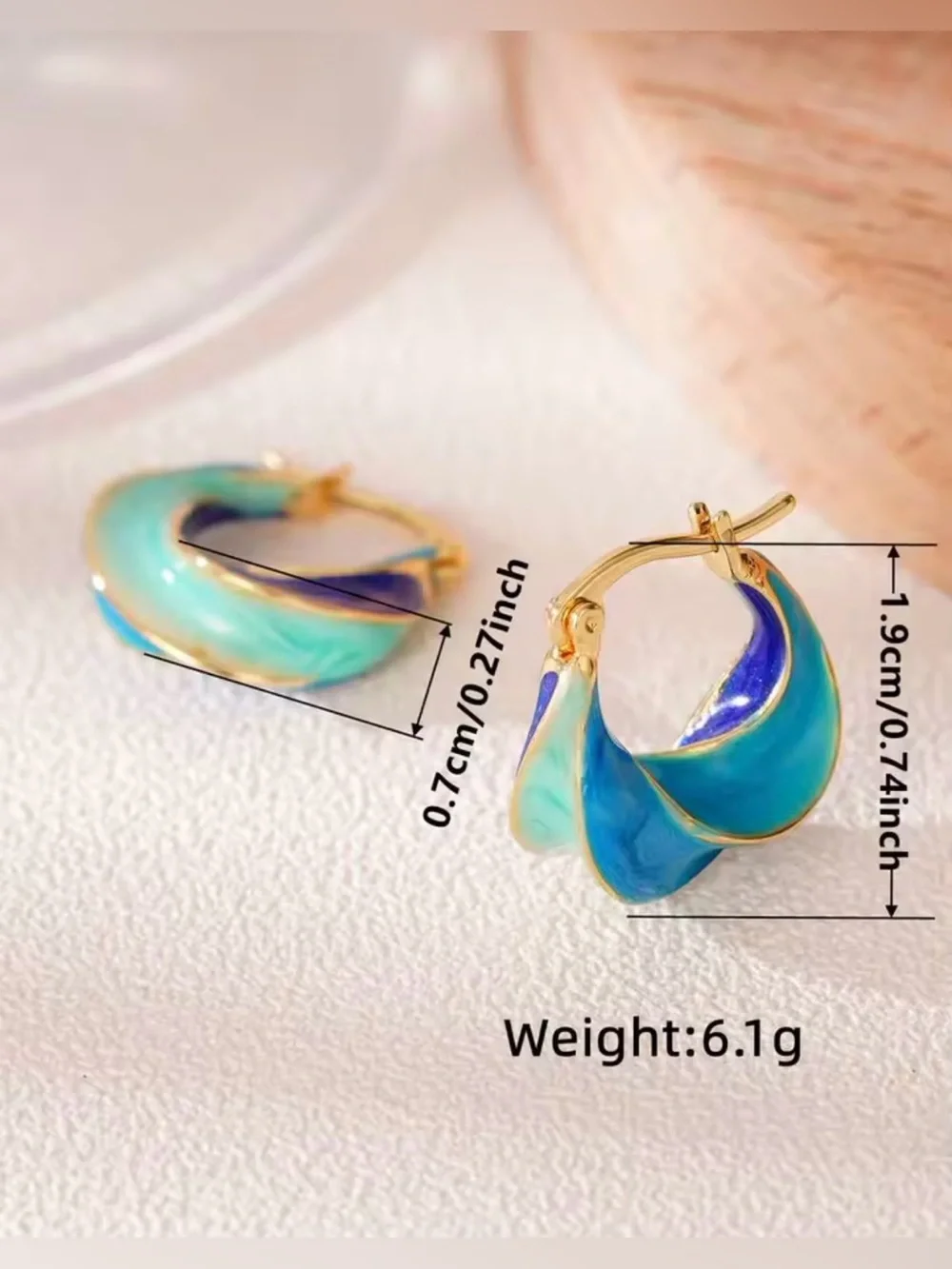 Gold-Tone Hoop Earrings with Blue & Teal Enamel - Picture 3 of 7